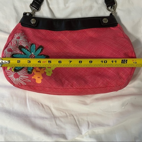 Thirty One Pink Blue White Floral Embroidered Appliqué Skirt Purse Shoulder Bag - Picture 9 of 12